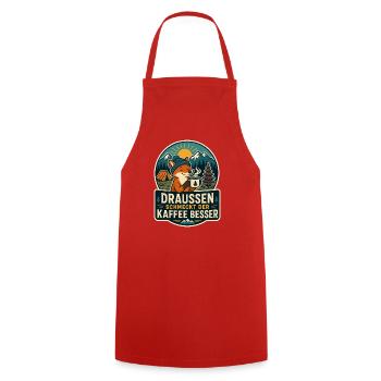 Le café est meilleur dehors – Camping-Fuchs - Tablier de cuisine - rouge - Devant - AI Model Male 185 dark (185cm)