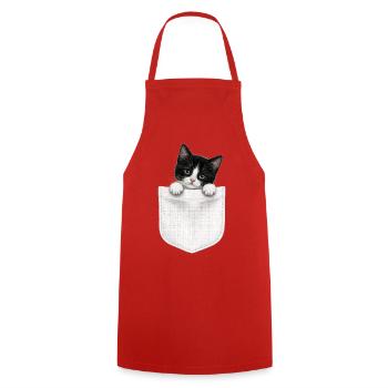 Cat Pocket peeks cute cat in the pocket - Cooking Apron - red - Front - AI Model Male 185 dark (185cm)