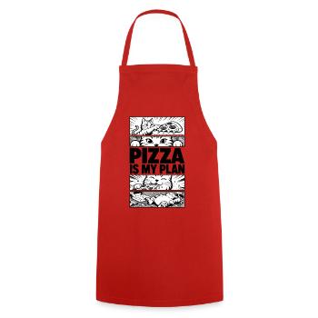Pizza Is My Plan – Katzen Comic - Kochschürze - Rot - Vorne - AI Model Male 185 dark (185cm)