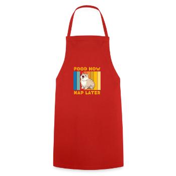 Funny Cat Print - Food now Nap later - Cooking Apron - red - Front - AI Model Male 185 dark (185cm)