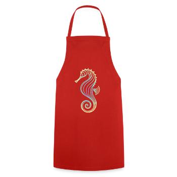 Seepferdchen Farbverlauf Blau Gelb Tribal Grün - Kochschürze - Rot - Vorne - AI Model Male 185 dark (185cm)