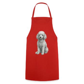 Poodle Dog in Hand Drawing style - Cooking Apron - red - Front - AI Model Male 185 dark (185cm)