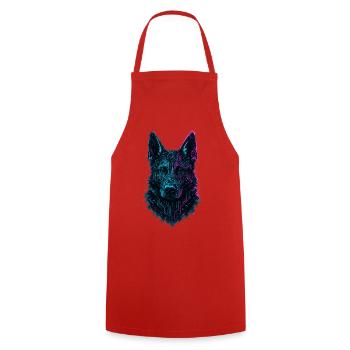 Deutscher Schäferhund Cyber Tech Neon Design - Kochschürze - Rot - Vorne - AI Model Male 185 dark (185cm)