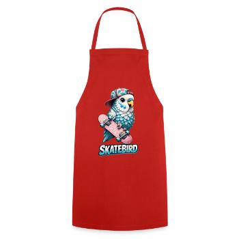 Blue Skatebird – Cool Parrot Illustration with - Cooking Apron - red - Front - AI Model Male 185 dark (185cm)