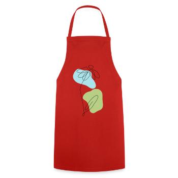 Lineart Daisies with Pastel Shapes - Cooking Apron - red - Front - AI Model Male 185 dark (185cm)