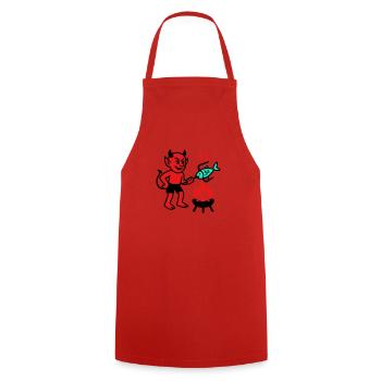Devil with Fish - Cooking Apron - red - Front - AI Model Male 185 dark (185cm)