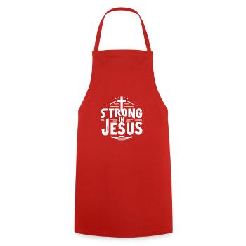 Strong in Jesus - Cooking Apron - red - Front - AI Model Male 185 dark (185cm)