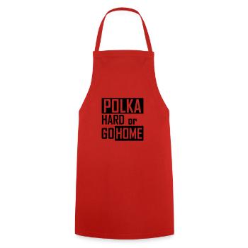 Polka dur ou rentrer à la maison - Tablier de cuisine - rouge - Devant - AI Model Male 185 dark (185cm)