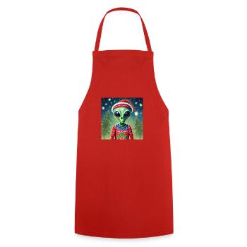 alien wearing a ugly Christmas sweater - Cooking Apron - red - Front - AI Model Male 185 dark (185cm)