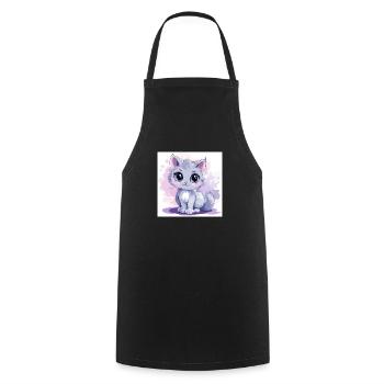 Cute Cat Anime with Big Eyes - Cooking Apron - black - Front - AI Model Male 185 dark (185cm)