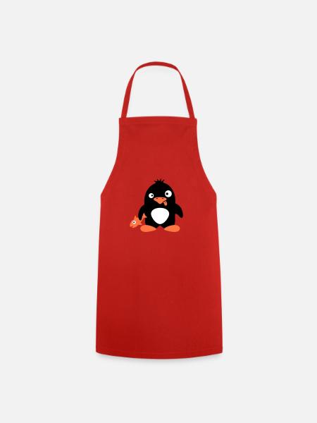 Lustiger Pinguin Fisch Gefangen Verrückt Dumm Doof - Kochschürze - Rot
