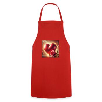 Valentinstag Herz Rose * - Kochschürze - Rot - Vorne - AI Model Male 185 dark (185cm)