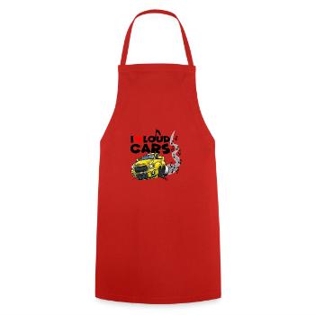 0577 I love loud cars - Cooking Apron - red - Front - AI Model Male 185 dark (185cm)