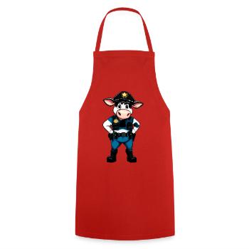 Vache policière - Tablier de cuisine - rouge - Devant - AI Model Male 185 dark (185cm)