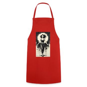 Monochrome Sirene und Iron Halo - Kochschürze - Rot - Vorne - AI Model Male 185 dark (185cm)