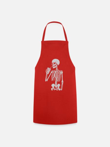 Skelett, das Strohhalm schlürft, Kunst - Kochschürze - Rot
