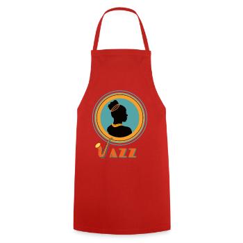 Jazzmusik, Jazz music - Kochschürze - Rot - Vorne - AI Model Male 185 dark (185cm)