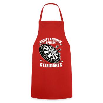 Echte Frauen Spielen SteelDarts - Kochschürze - Rot - Vorne - AI Model Male 185 dark (185cm)