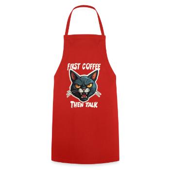 First Coffee then Talk - Kochschürze - Rot - Vorne - AI Model Male 185 dark (185cm)