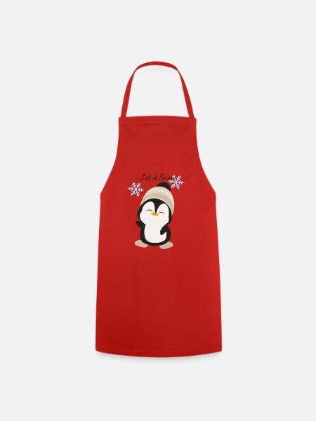Cuddly Penguin Winter Magic - Cooking Apron - red