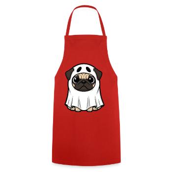 Funny Halloween Dog Pug Ghost Cartoon - Cooking Apron - red - Front - AI Model Male 185 dark (185cm)