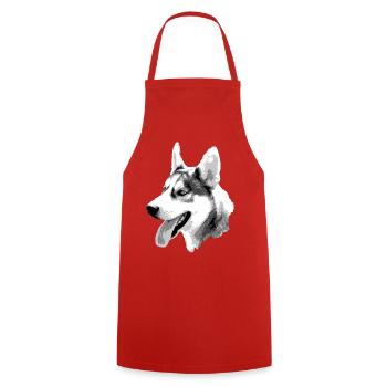 Husky Head Contrast Drawing - Cooking Apron - red - Front - AI Model Male 185 dark (185cm)
