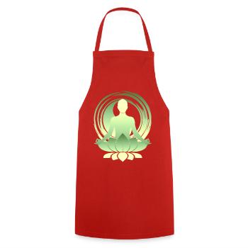 Lotus Meditation Green Gold Yoga Silhouette - Cooking Apron - red - Front - AI Model Male 185 dark (185cm)