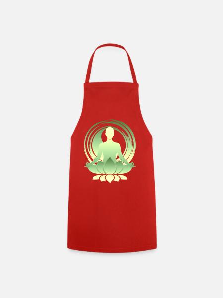 Lotusmeditation Grüngold Yoga Silhouette - Kochschürze - Rot