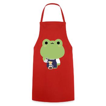 Kawaii Frog Barista - Cooking Apron - red - Front - AI Model Male 185 dark (185cm)