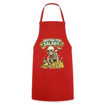 Waiting for Salary Funny Skeleton Shirt - Cooking Apron - red - Front - AI Model Male 185 dark (185cm)