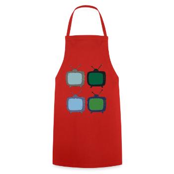 fernseher_4fach_bunt - Kochschürze - Rot - Vorne - AI Model Male 185 dark (185cm)