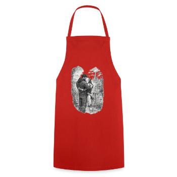 The Future Is Human and Machine – AI & Robot Futur - Cooking Apron - red - Front - AI Model Male 185 dark (185cm)