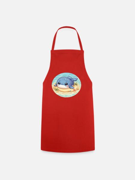 Whale on sandbank in the sea - Cooking Apron - red