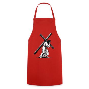 Stations of the Cross silhouette in black and white - Cooking Apron - red - Front - AI Model Male 185 dark (185cm)