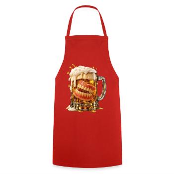 Bier, das lacht. - Kochschürze - Rot - Vorne - AI Model Male 185 dark (185cm)