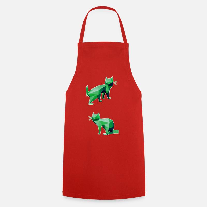 Duo des chats en géométrie verte - Tablier de cuisine - rouge