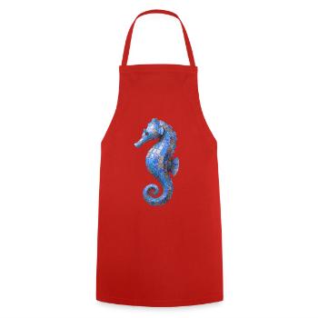 Seahorse Mosaic - Blue Sea Design - Cooking Apron - red - Front - AI Model Male 185 dark (185cm)