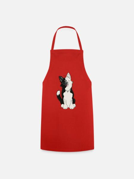 Cute Border Collie - Cooking Apron - red