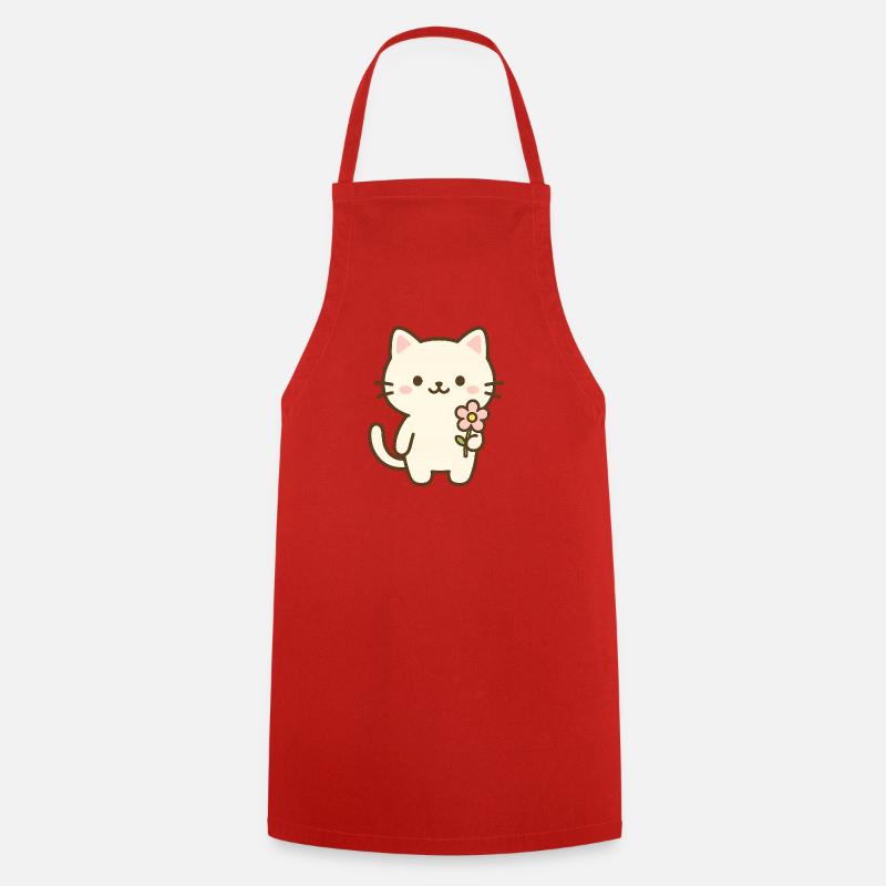 Süße Katze mit Blume - Kochschürze - Rot