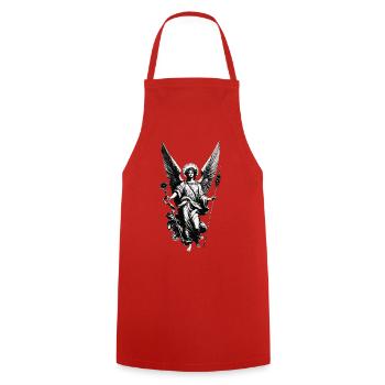 Silver Angel Guardian - Cooking Apron - red - Front - AI Model Male 185 dark (185cm)