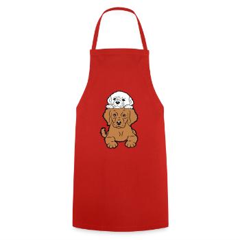 2 Puppies Dogs Lying On Top Two Friends Duo - Cooking Apron - red - Front - AI Model Male 185 dark (185cm)
