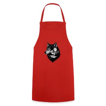 Schwarzer Wolf Wolfportrait. Wolfdesign - Kochschürze - Rot - Vorne - AI Model Male 185 dark (185cm)