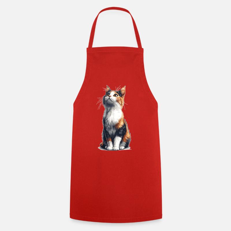 Bunte sitzende Comic Katze - Kochschürze - Rot