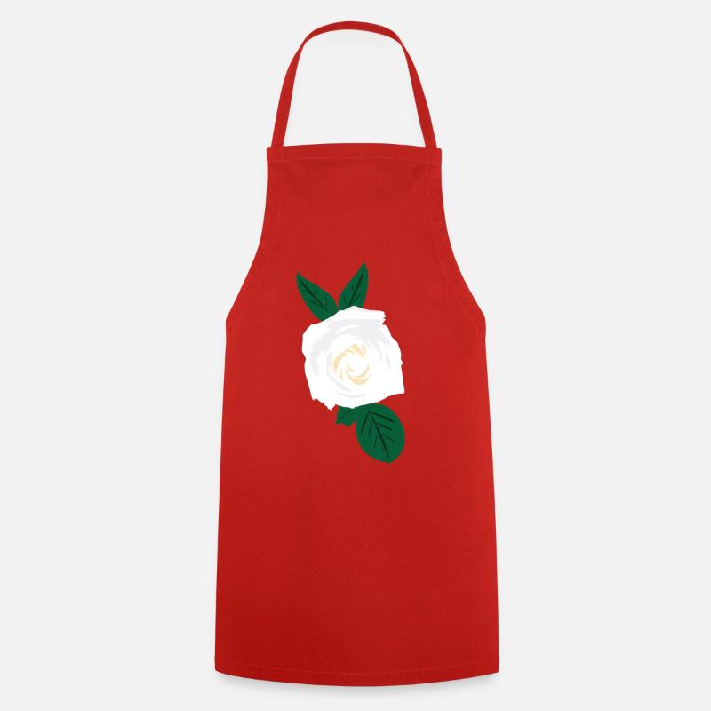Rose blanche à feuilles vertes - Tablier de cuisine - rouge