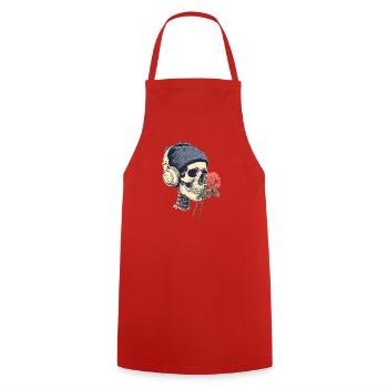 Skull with headphones and rose - Cooking Apron - red - Front - AI Model Male 185 dark (185cm)