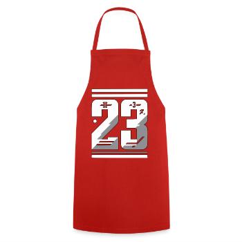 Stylische Nummer 23 Grafik - Kochschürze - Rot - Vorne - AI Model Male 185 dark (185cm)