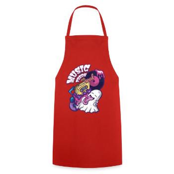 Music Feeds My Soul - Cute Ghost Cartoon - Cooking Apron - red - Front - AI Model Male 185 dark (185cm)