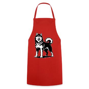 Alaskan Malamute in a proud pose - Cooking Apron - red - Front - AI Model Male 185 dark (185cm)