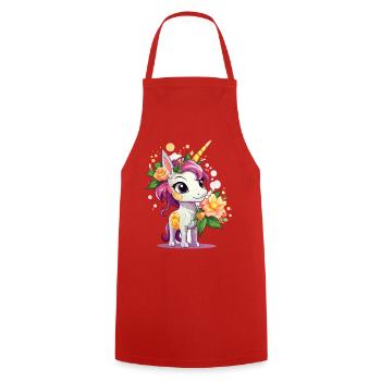 Licorne avec couronne de fleurs – Couleurs pastel - Tablier de cuisine - rouge - Devant - AI Model Male 185 dark (185cm)