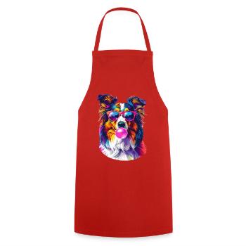 Colorful Sheltie with sunglasses and bubblegum - Cooking Apron - red - Front - AI Model Male 185 dark (185cm)